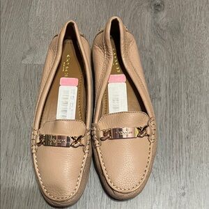 Coach Women's Tan Leather Loafers with Gold Hardware